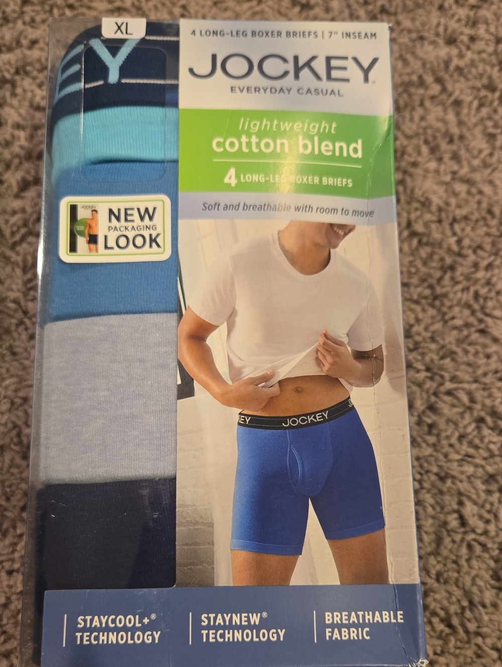 Jockey Men's Cotton Blend Long-Leg Boxer Briefs – Blue